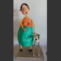 femme enceinte-bois peint 45cm